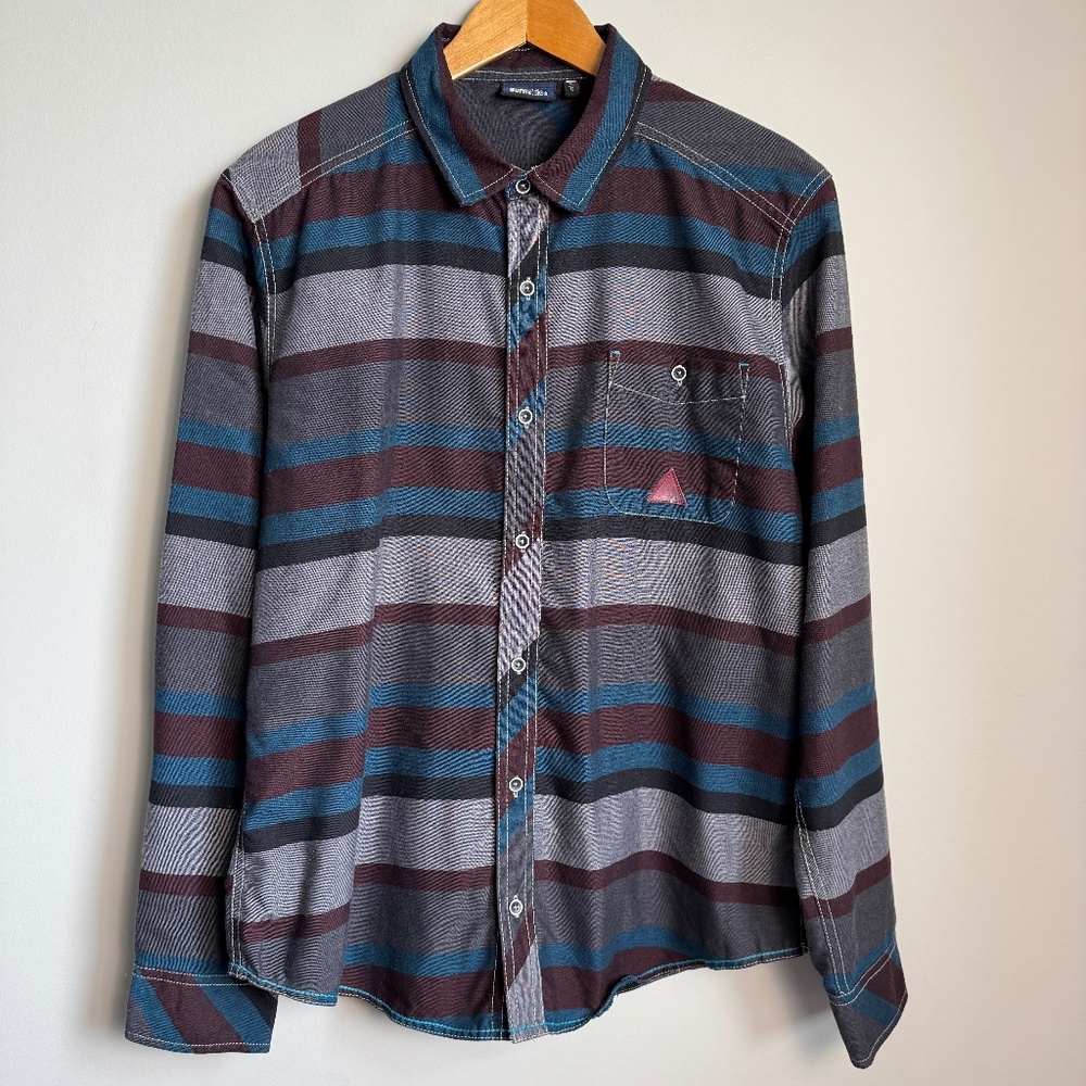Burnside Mens‎ Cotton Blend Long Sleeve Button Up Casual Dress Shirt Size Large